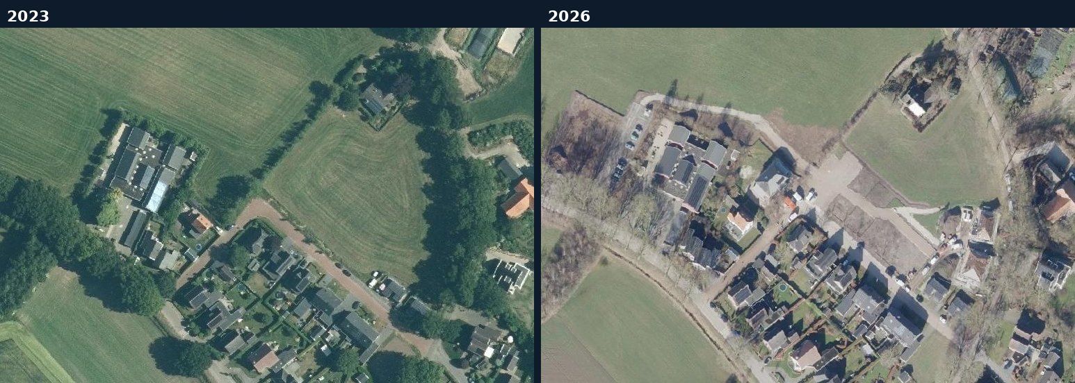 Luchtfoto van een bouwlocatie in Aalten in 2023 en 2026