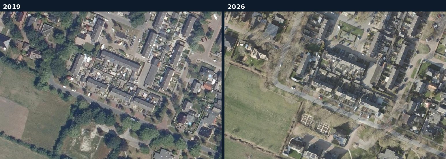 Luchtfoto van een bouwlocatie in Achtkarspelen in 2019 en 2026