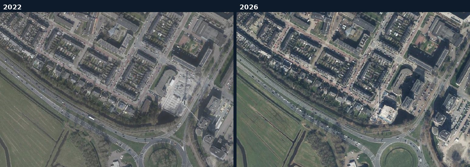 Luchtfoto van een bouwlocatie in Alkmaar in 2022 en 2026