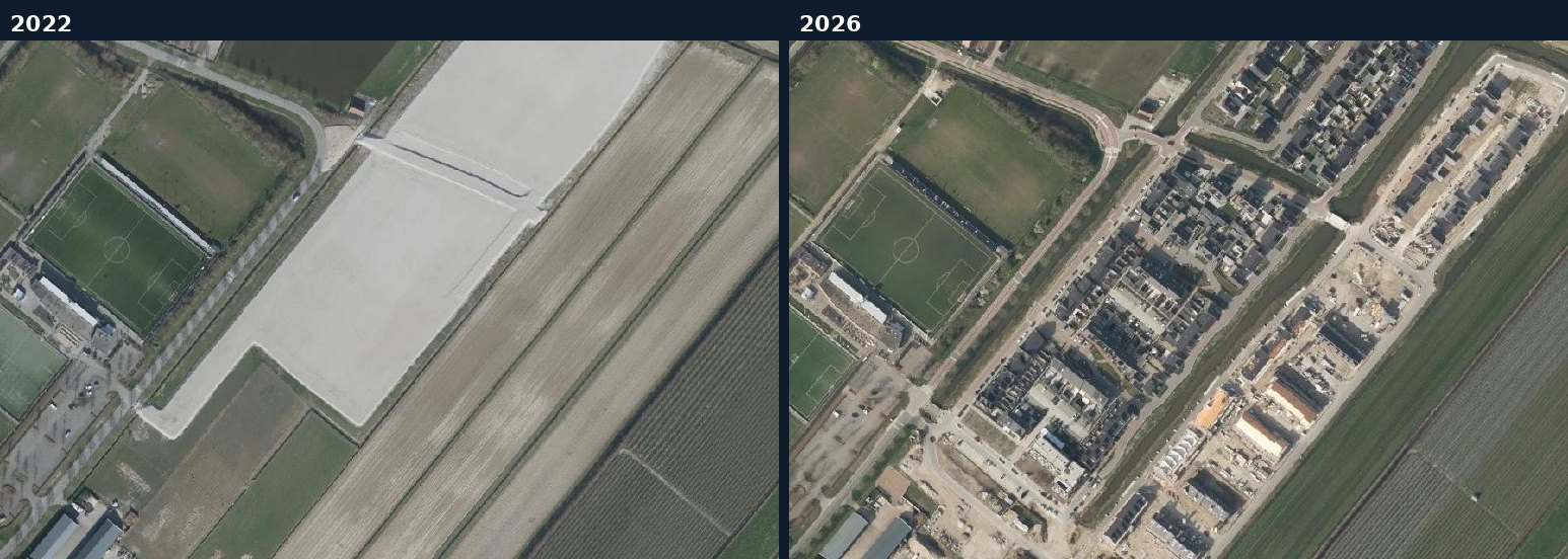 Luchtfoto van een bouwlocatie in Altena in 2022 en 2026