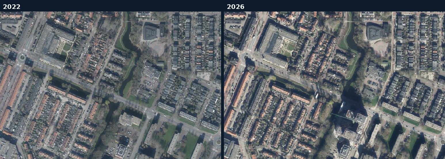 Luchtfoto van een bouwlocatie in Amstelveen in 2022 en 2026