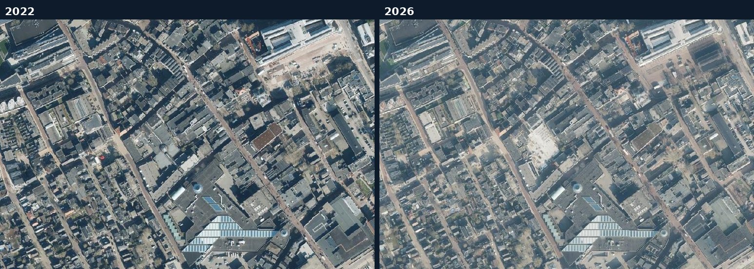 Luchtfoto van een bouwlocatie in Apeldoorn in 2022 en 2026
