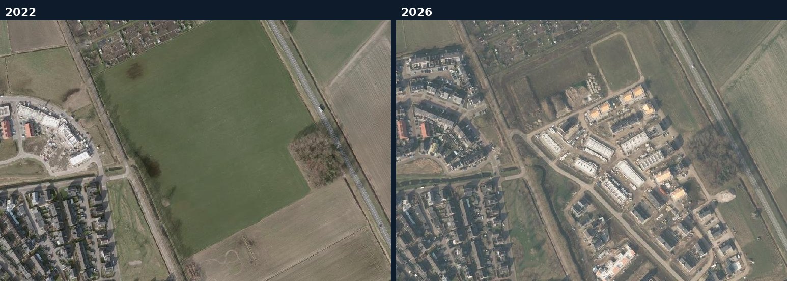 Luchtfoto van een bouwlocatie in Asten in 2022 en 2026