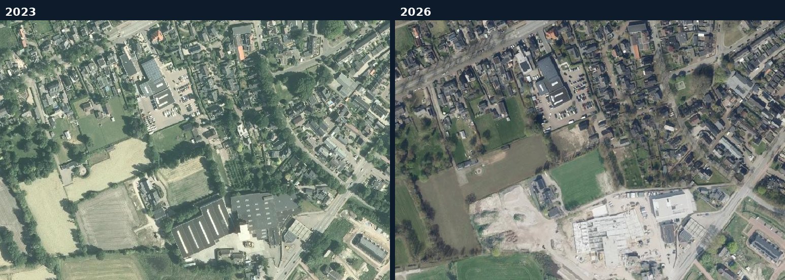Luchtfoto van een bouwlocatie in Barneveld in 2023 en 2026