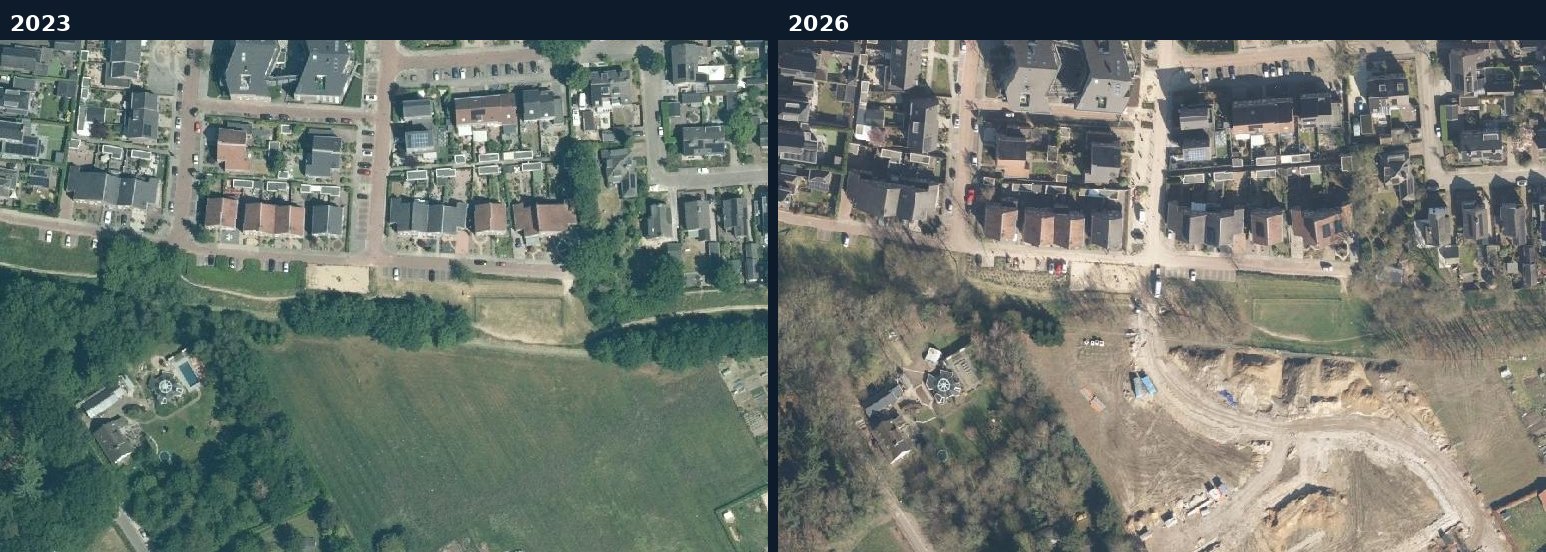 Luchtfoto van een bouwlocatie in Berg en Dal in 2023 en 2026