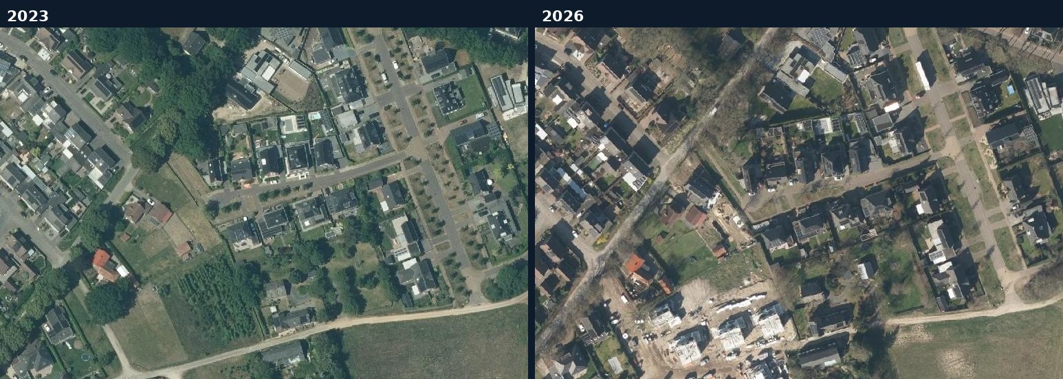 Luchtfoto van een bouwlocatie in Bergen (L.) in 2023 en 2026