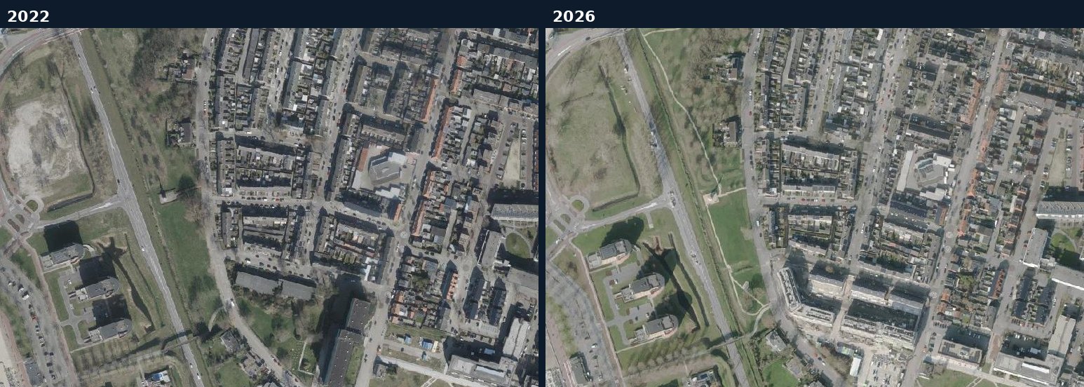 Luchtfoto van een bouwlocatie in Bergen op Zoom in 2022 en 2026