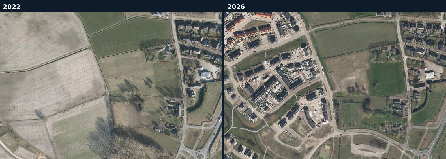 Luchtfoto van een bouwlocatie in Best in 2022 en 2026