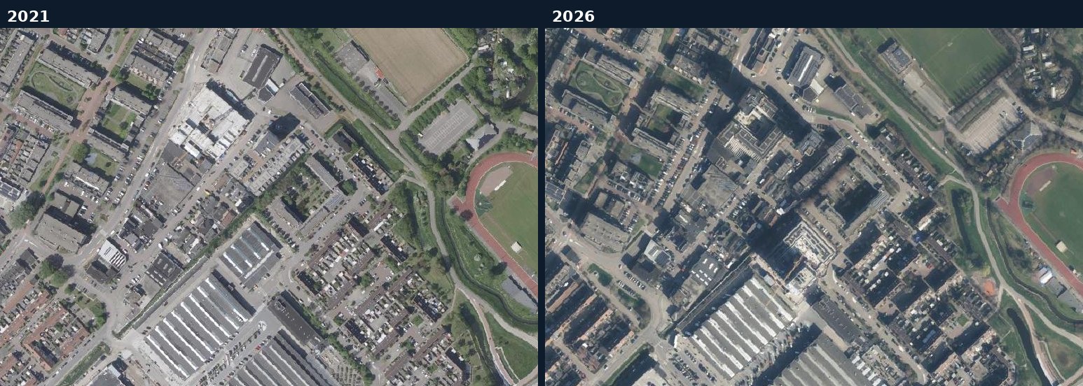 Luchtfoto van een bouwlocatie in Beverwijk in 2021 en 2026