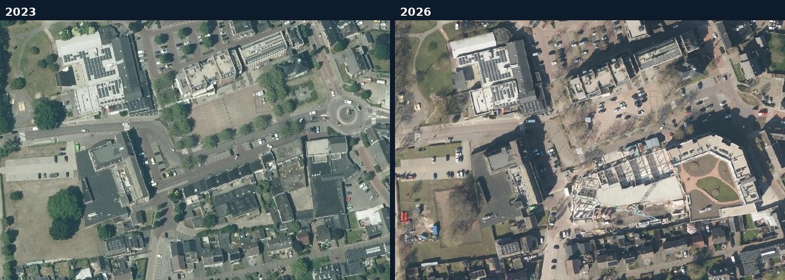 Luchtfoto van een bouwlocatie in Boekel in 2023 en 2026