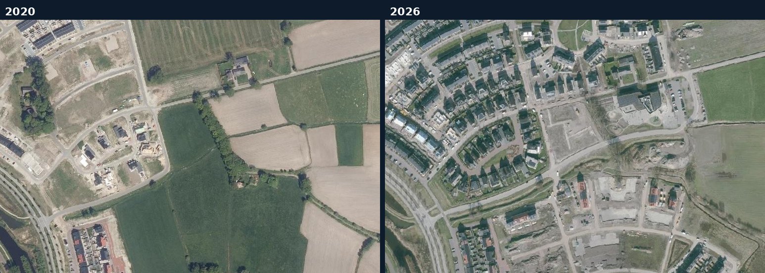 Luchtfoto van een bouwlocatie in Borne in 2020 en 2026