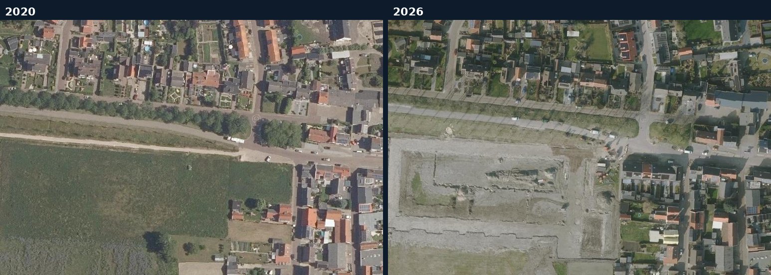 Luchtfoto van een bouwlocatie in Borsele in 2020 en 2026