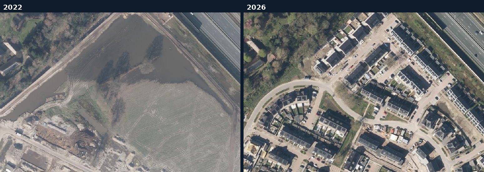 Luchtfoto van een bouwlocatie in Boxtel in 2022 en 2026