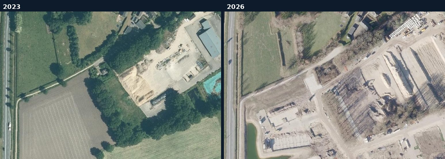 Luchtfoto van een bouwlocatie in Bronckhorst in 2023 en 2026