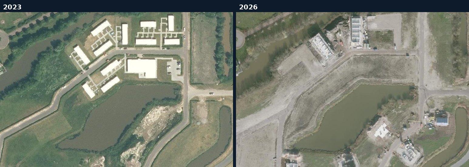 Luchtfoto van een bouwlocatie in Coevorden in 2023 en 2026