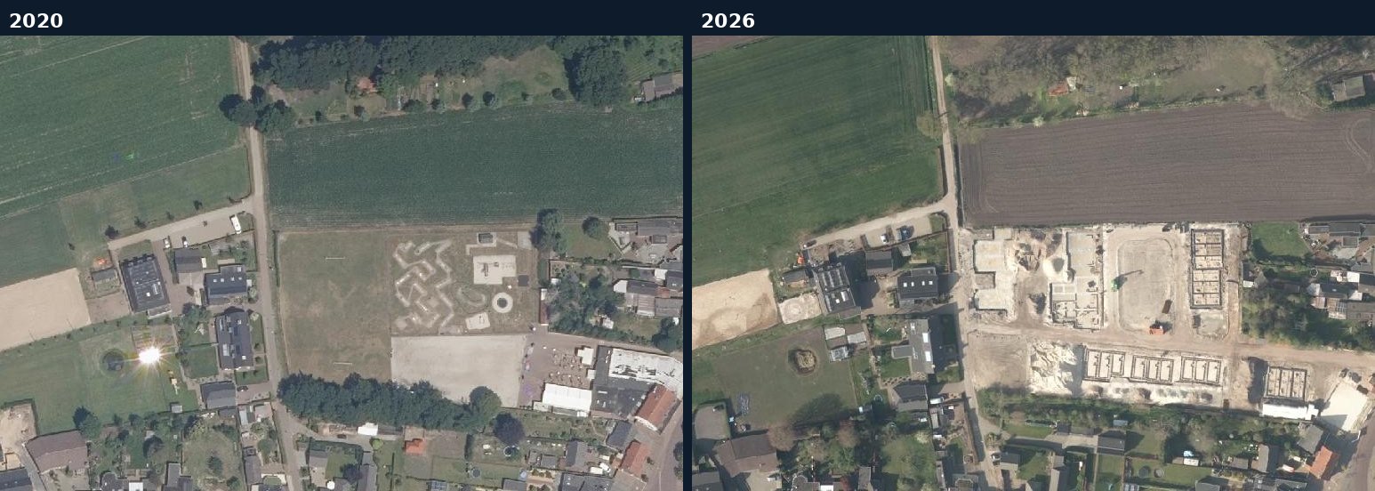 Luchtfoto van een bouwlocatie in Cranendonck in 2020 en 2026