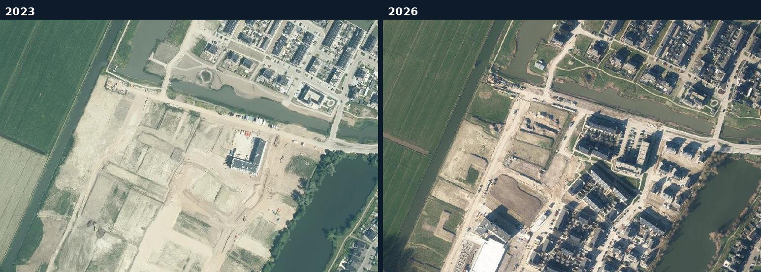 Luchtfoto van een bouwlocatie in Culemborg in 2023 en 2026