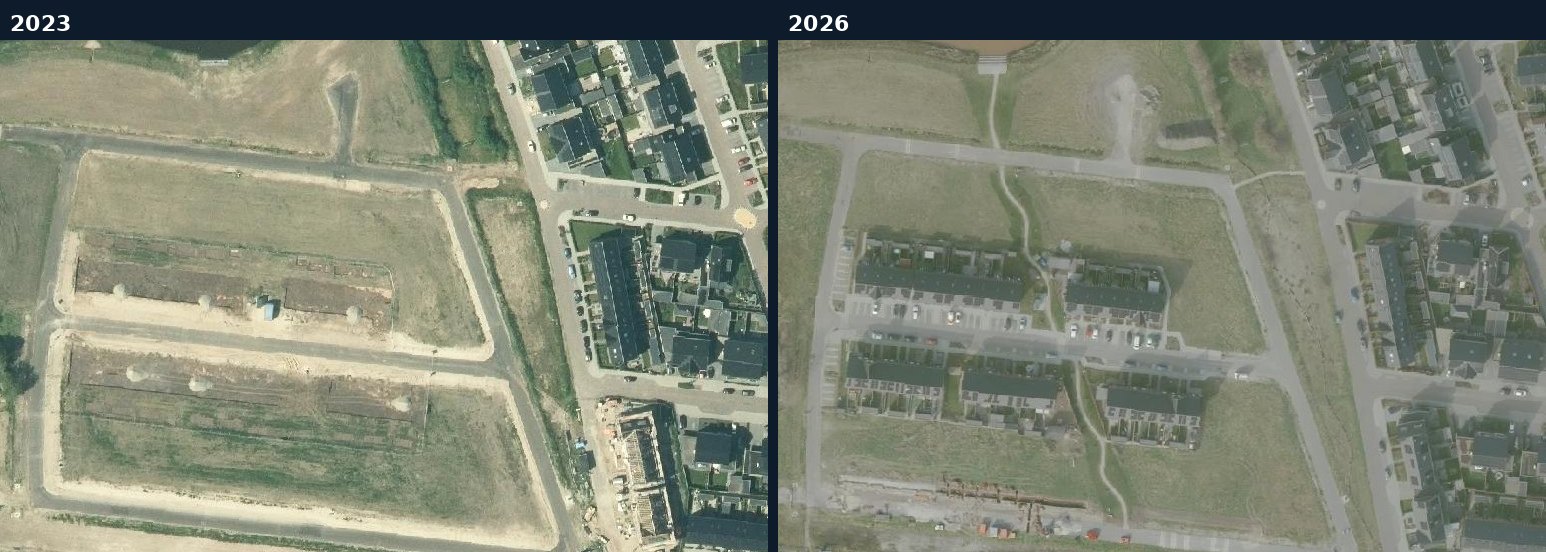 Luchtfoto van een bouwlocatie in Dalfsen in 2023 en 2026
