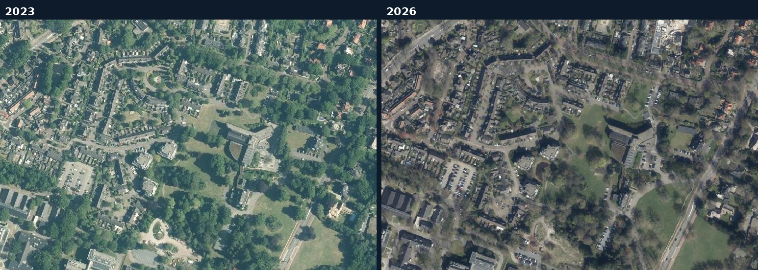 Luchtfoto van een bouwlocatie in De Bilt in 2023 en 2026
