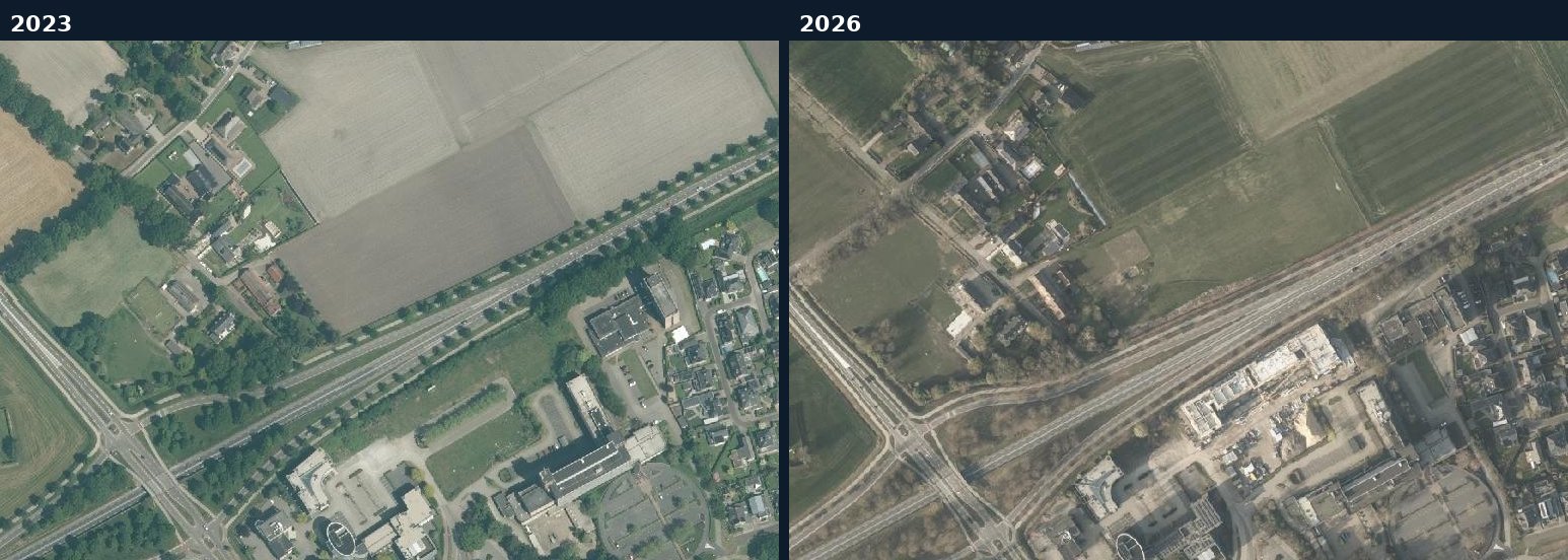 Luchtfoto van een bouwlocatie in Deurne in 2023 en 2026