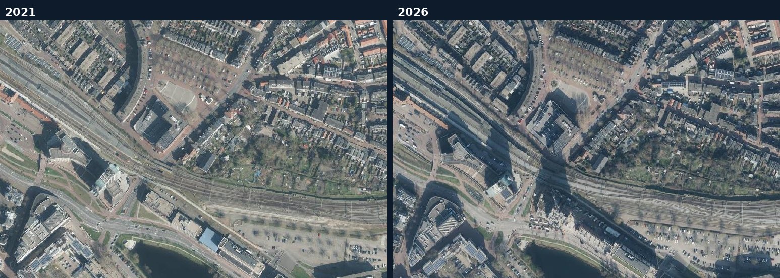 Luchtfoto van een bouwlocatie in Deventer in 2021 en 2026