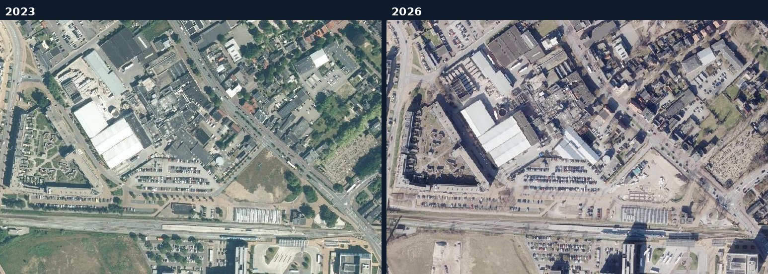 Luchtfoto van een bouwlocatie in Doetinchem in 2023 en 2026