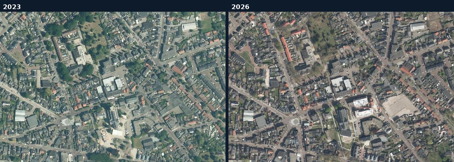 Luchtfoto van een bouwlocatie in Drimmelen in 2023 en 2026