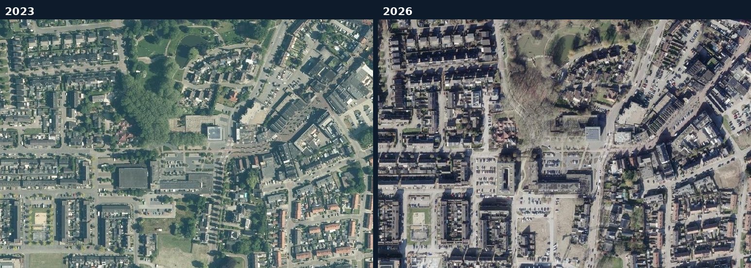 Luchtfoto van een bouwlocatie in Druten in 2023 en 2026