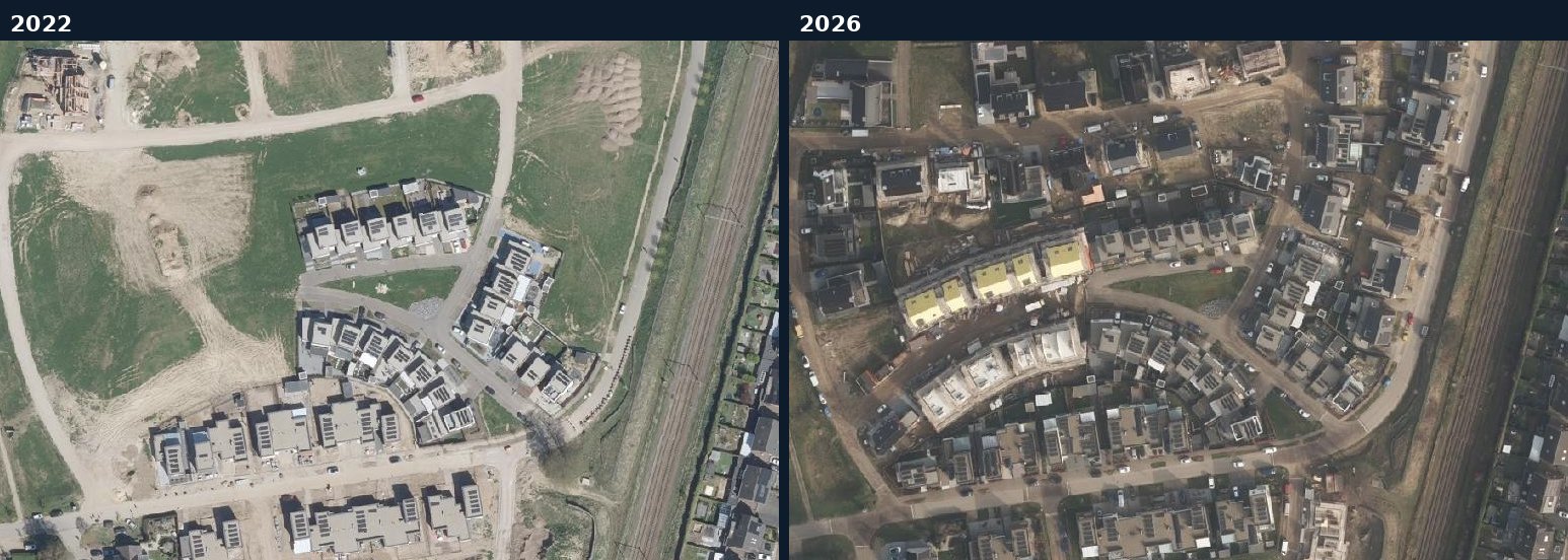Luchtfoto van een bouwlocatie in Echt-Susteren in 2022 en 2026