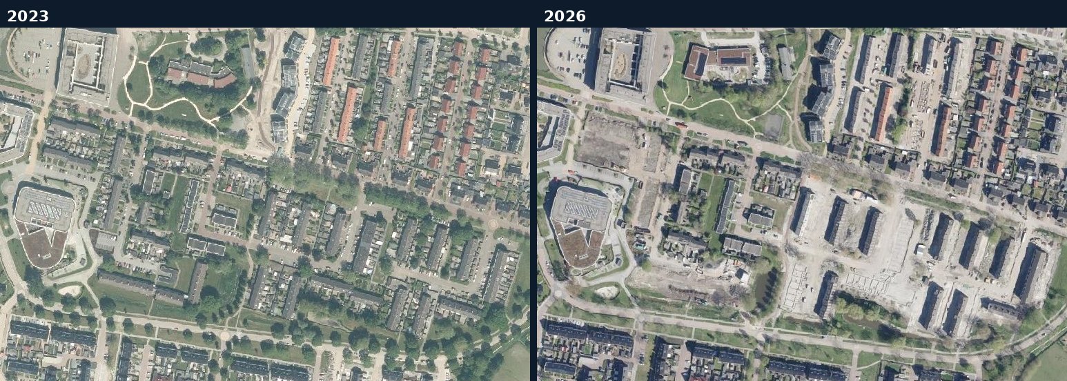 Luchtfoto van een bouwlocatie in Eemsdelta in 2023 en 2026