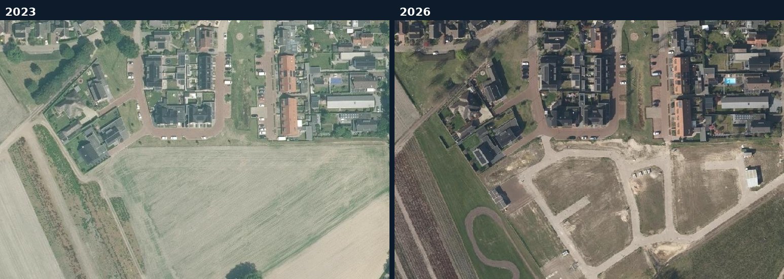 Luchtfoto van een bouwlocatie in Eersel in 2023 en 2026