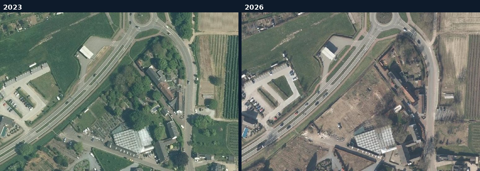 Luchtfoto van een bouwlocatie in Eijsden-Margraten in 2023 en 2026
