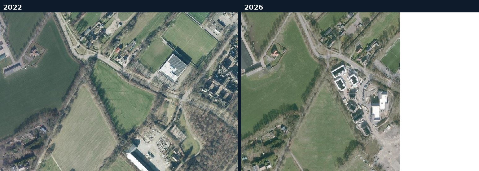 Luchtfoto van een bouwlocatie in Elburg in 2022 en 2026