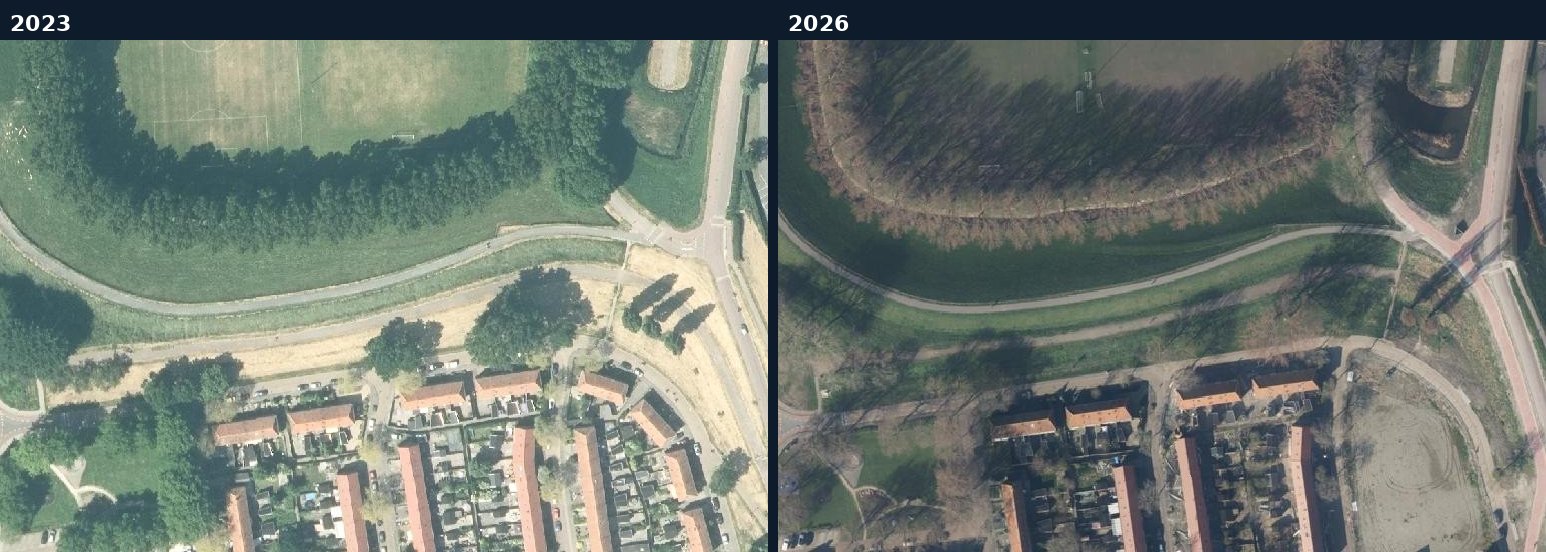 Luchtfoto van een bouwlocatie in Enkhuizen in 2023 en 2026