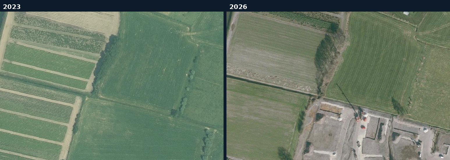 Luchtfoto van een bouwlocatie in Epe in 2023 en 2026