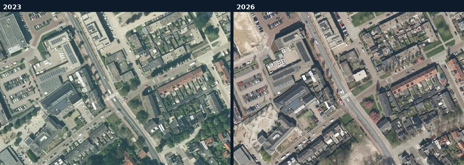 Luchtfoto van een bouwlocatie in Etten-Leur in 2023 en 2026
