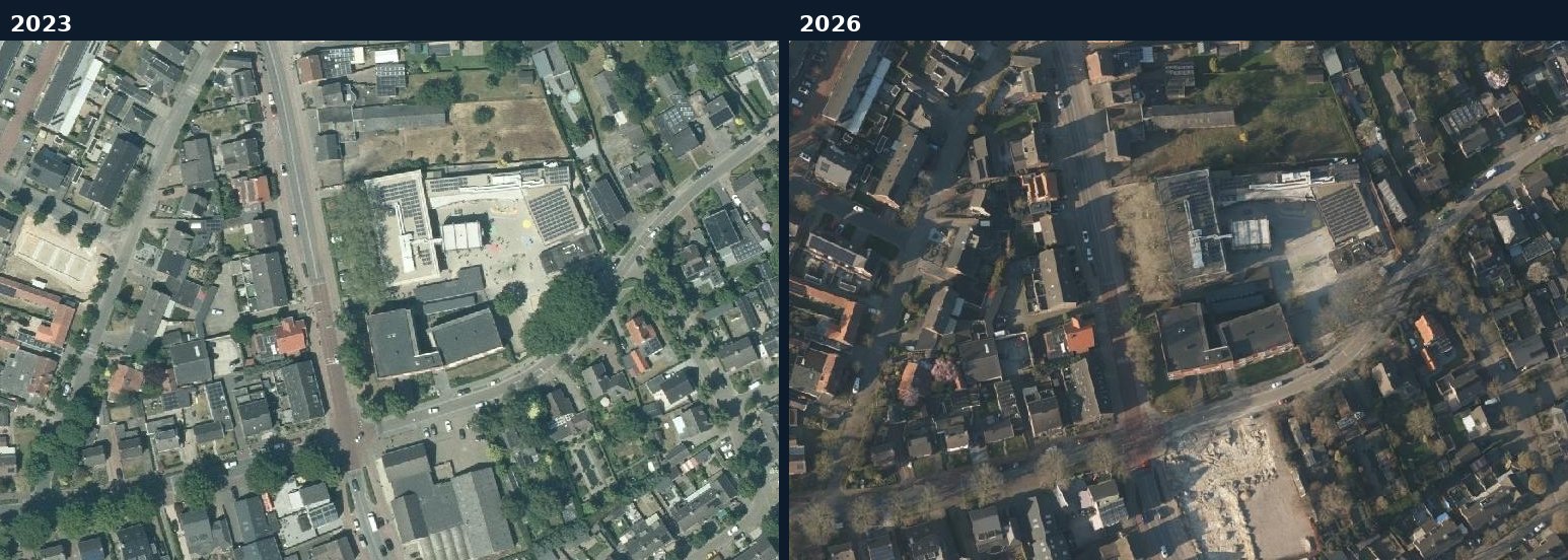 Luchtfoto van een bouwlocatie in Gemert-Bakel in 2023 en 2026
