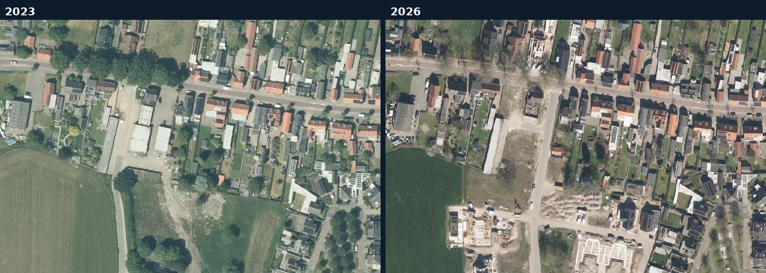 Luchtfoto van een bouwlocatie in Gilze en Rijen in 2023 en 2026
