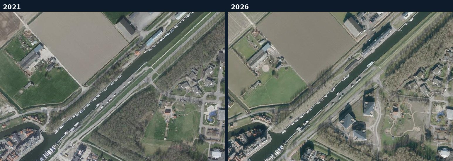 Luchtfoto van een bouwlocatie in Goeree-Overflakkee in 2021 en 2026