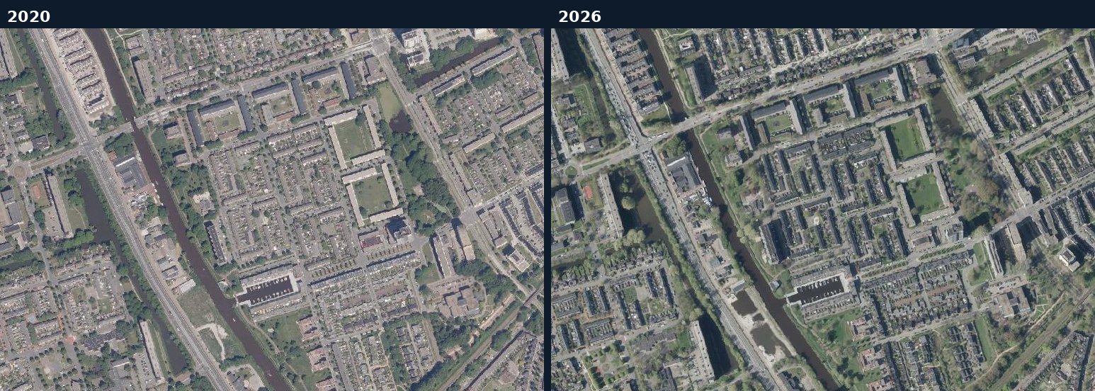 Luchtfoto van een bouwlocatie in Groningen (gemeente) in 2020 en 2026