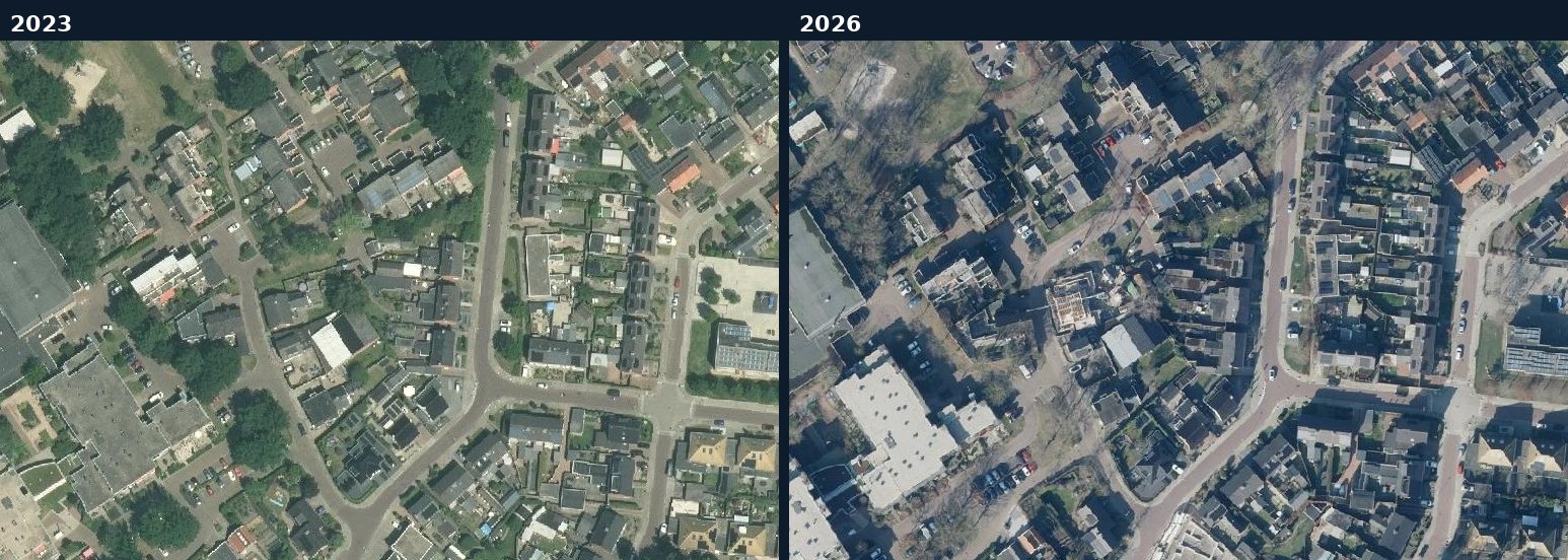 Luchtfoto van een bouwlocatie in Haaksbergen in 2023 en 2026