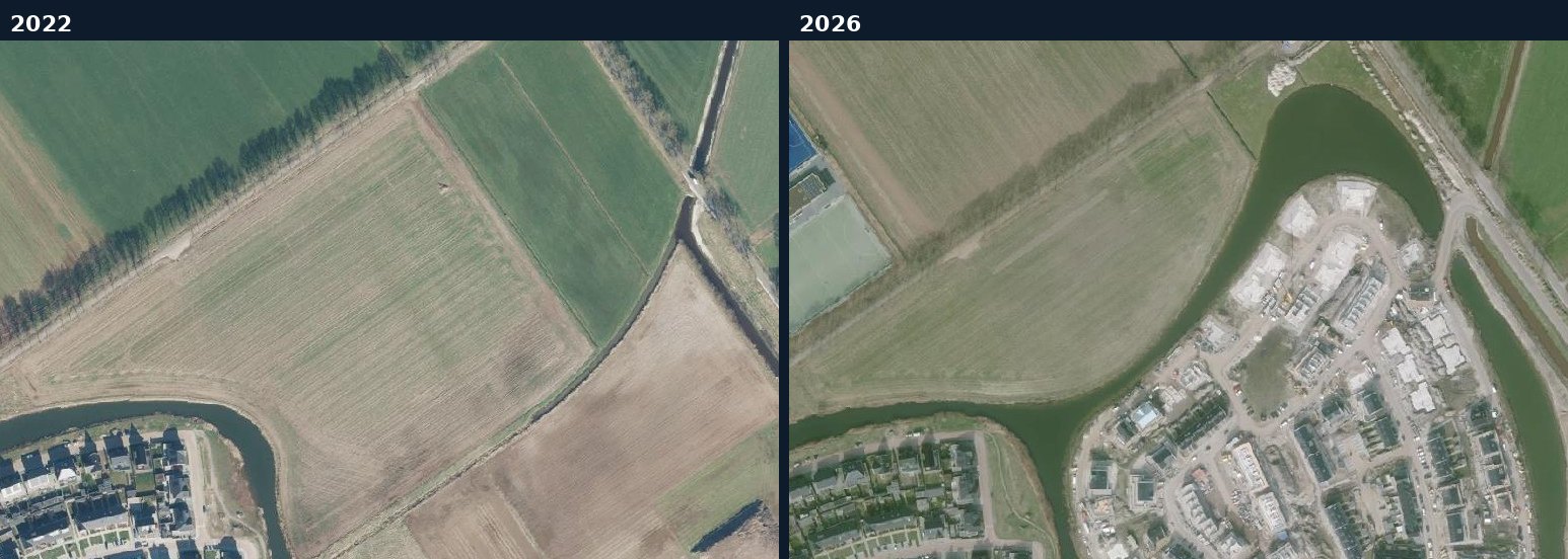 Luchtfoto van een bouwlocatie in Hardenberg in 2022 en 2026