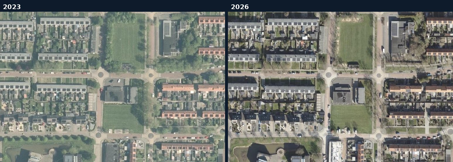 Luchtfoto van een bouwlocatie in Harlingen in 2023 en 2026