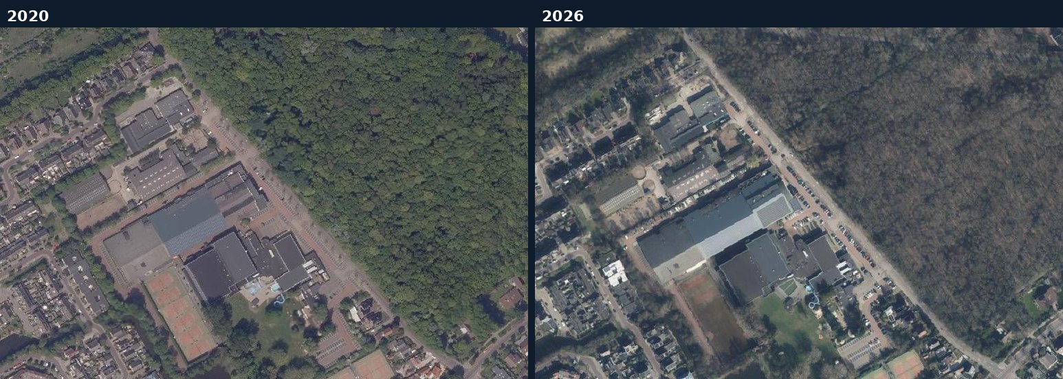 Luchtfoto van een bouwlocatie in Heemskerk in 2020 en 2026