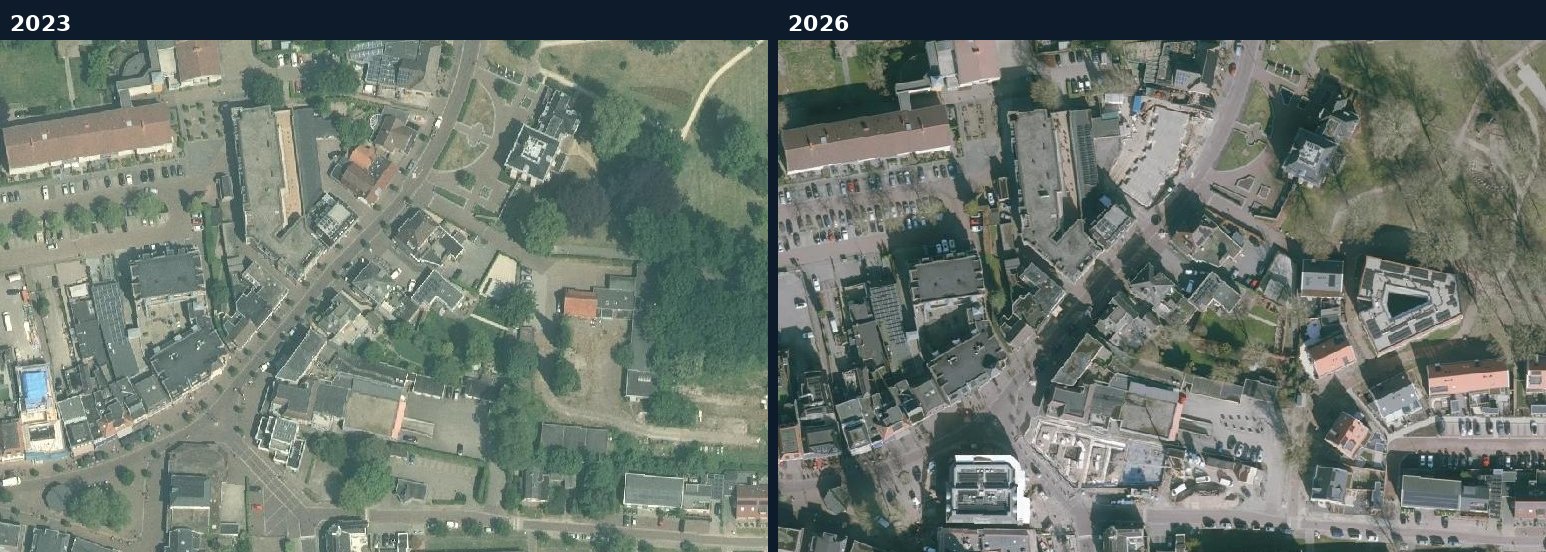 Luchtfoto van een bouwlocatie in Heerde in 2023 en 2026