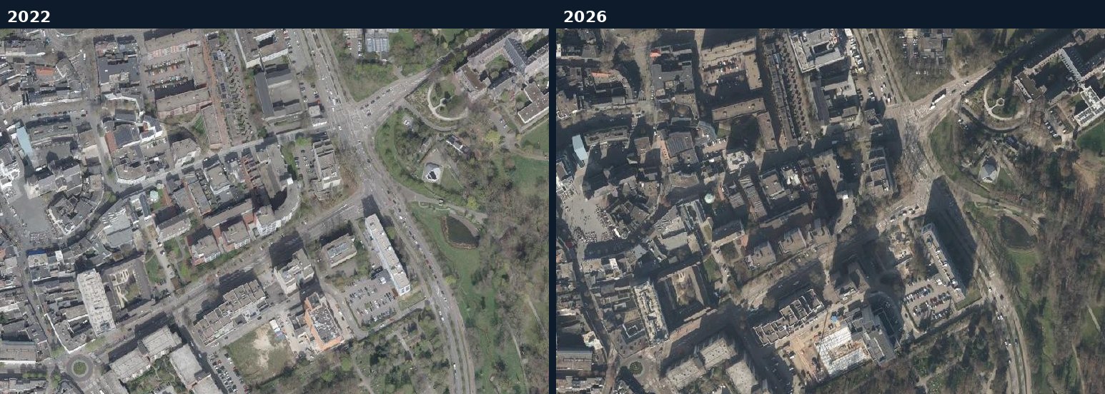 Luchtfoto van een bouwlocatie in Heerlen in 2022 en 2026
