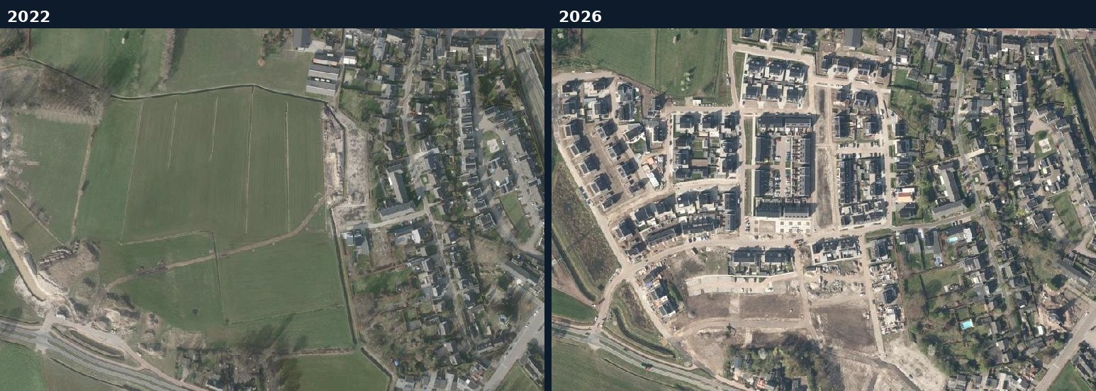 Luchtfoto van een bouwlocatie in Heeze-Leende in 2022 en 2026