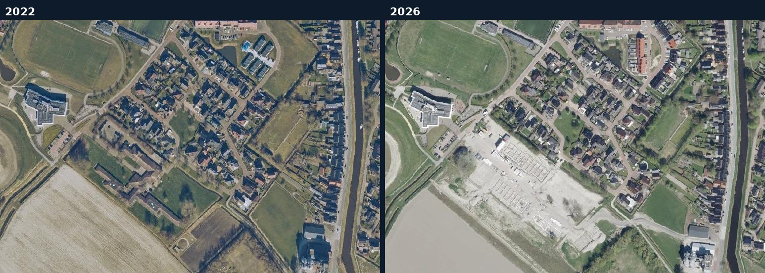 Luchtfoto van een bouwlocatie in Het Hogeland in 2022 en 2026