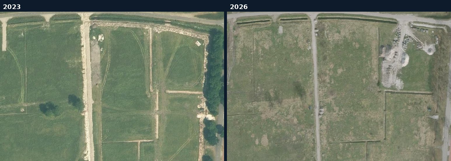 Luchtfoto van een bouwlocatie in Hoogeveen in 2023 en 2026