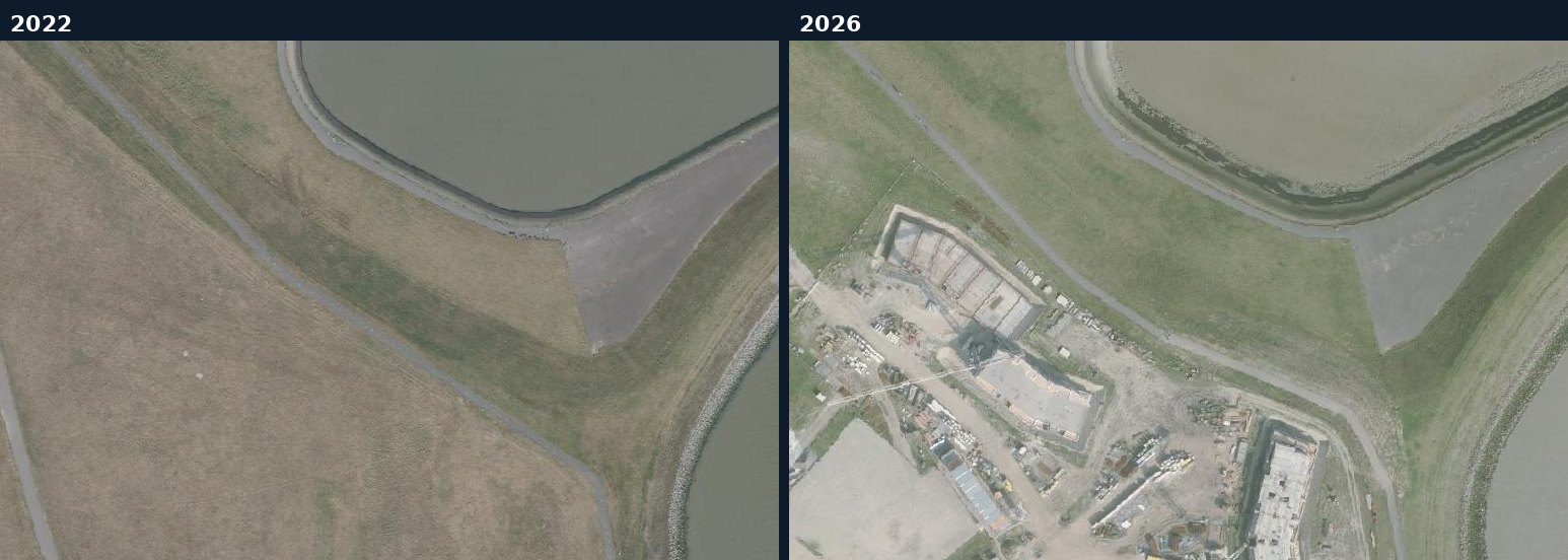Luchtfoto van een bouwlocatie in Hulst in 2022 en 2026